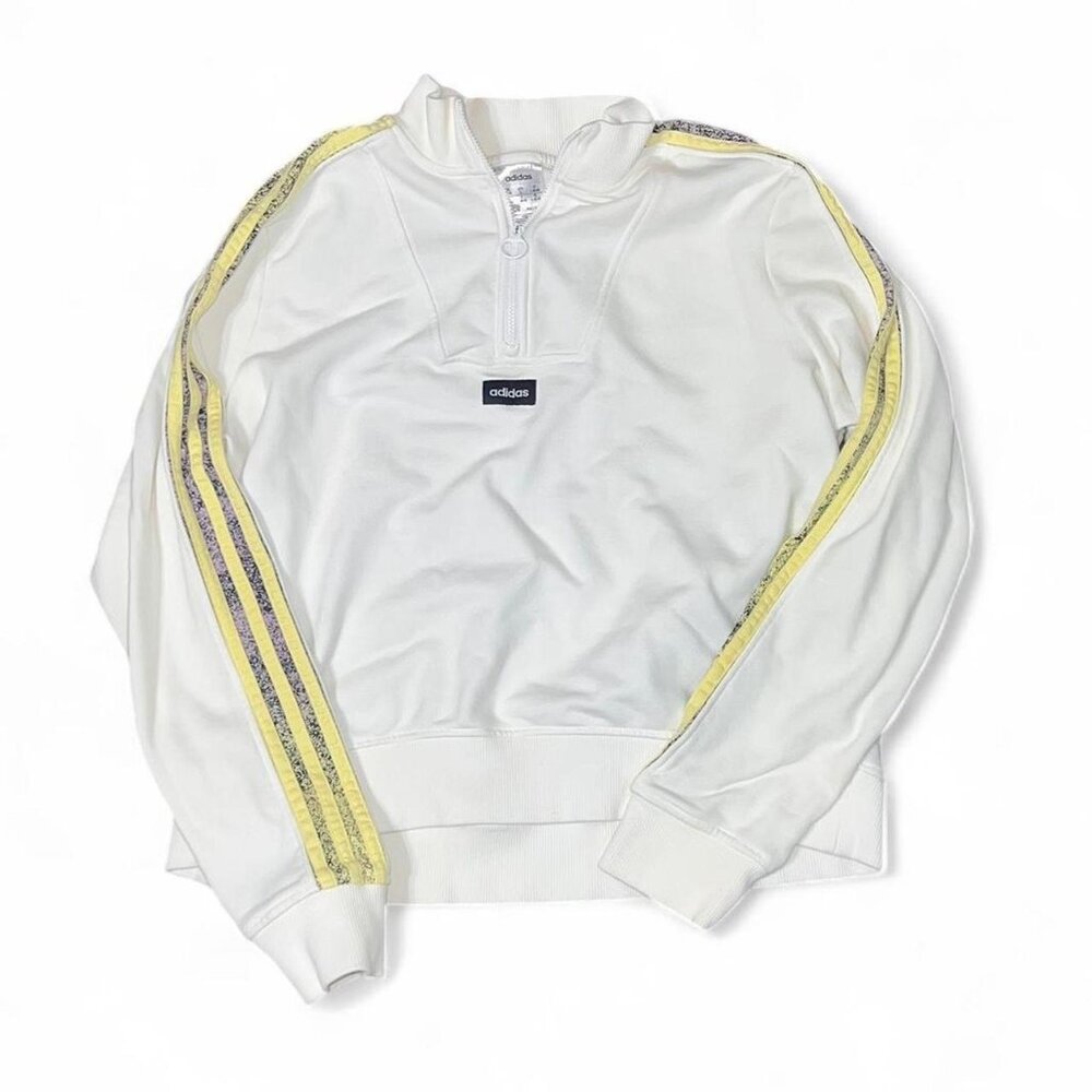 Adidas White and Yellow Strip Quarter Zip Sweatshirt